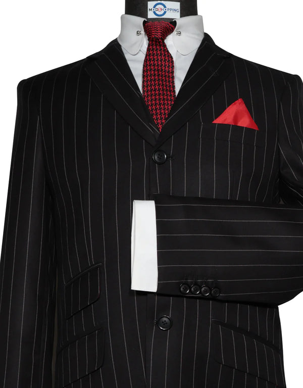 This Suit Only - Black and White Pinstripe 3 Piece Suit Size 38R Trouser 34/30