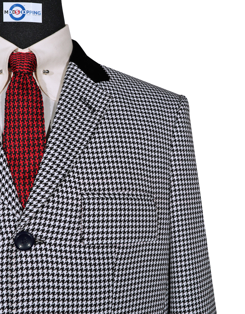 This Jacket Only - Black and White  Black Velvet Large Houndstooth Jacket Size 38L