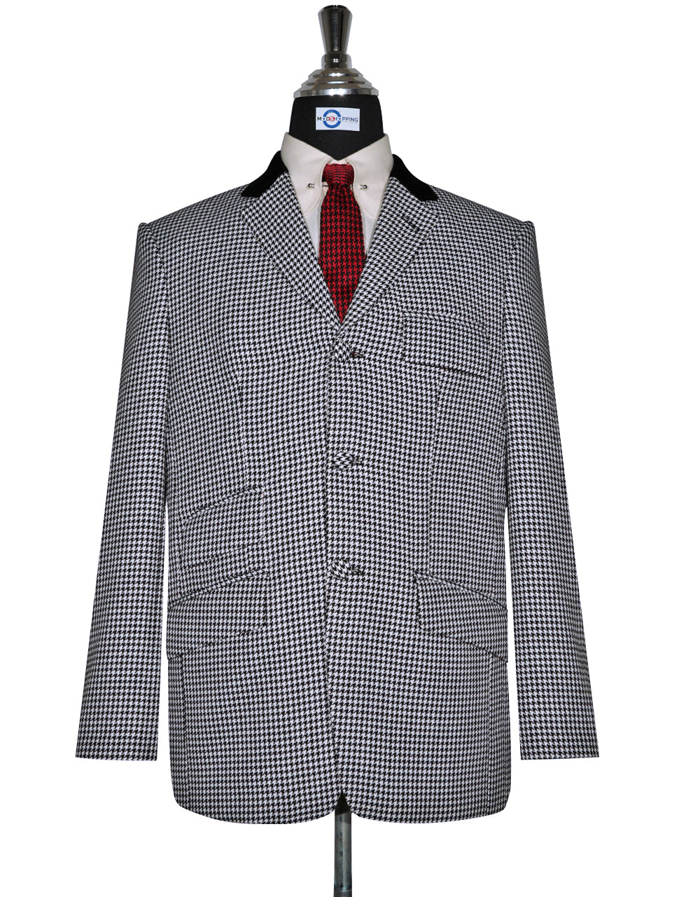 Black and White Large Black Velvet Houndstooth Jacket