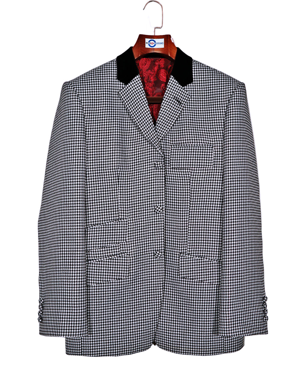 Black and White Large Black Velvet Houndstooth Jacket 