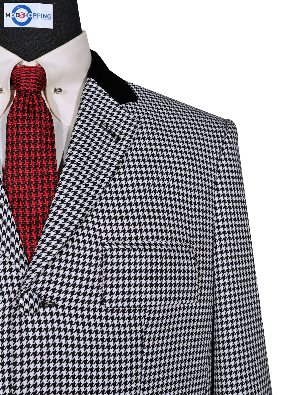 Black and White Large Black Velvet Houndstooth Jacket 