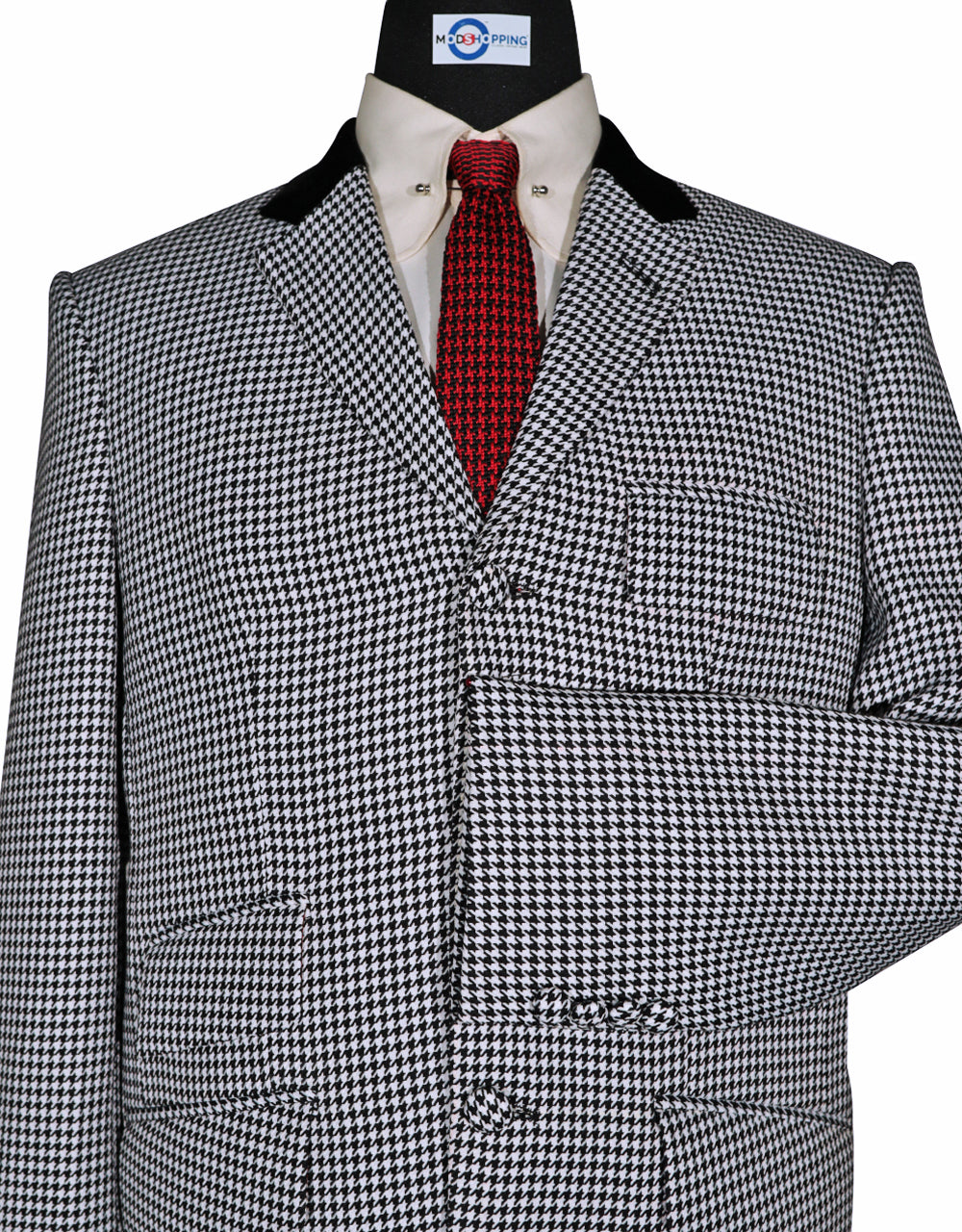 Black and White Large Black Velvet Houndstooth Jacket 