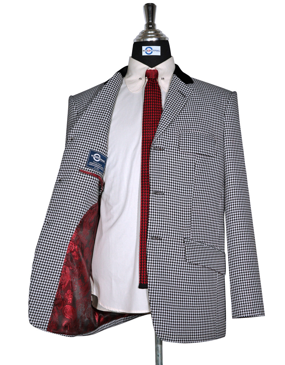 Black and White Large Black Velvet Houndstooth Jacket 