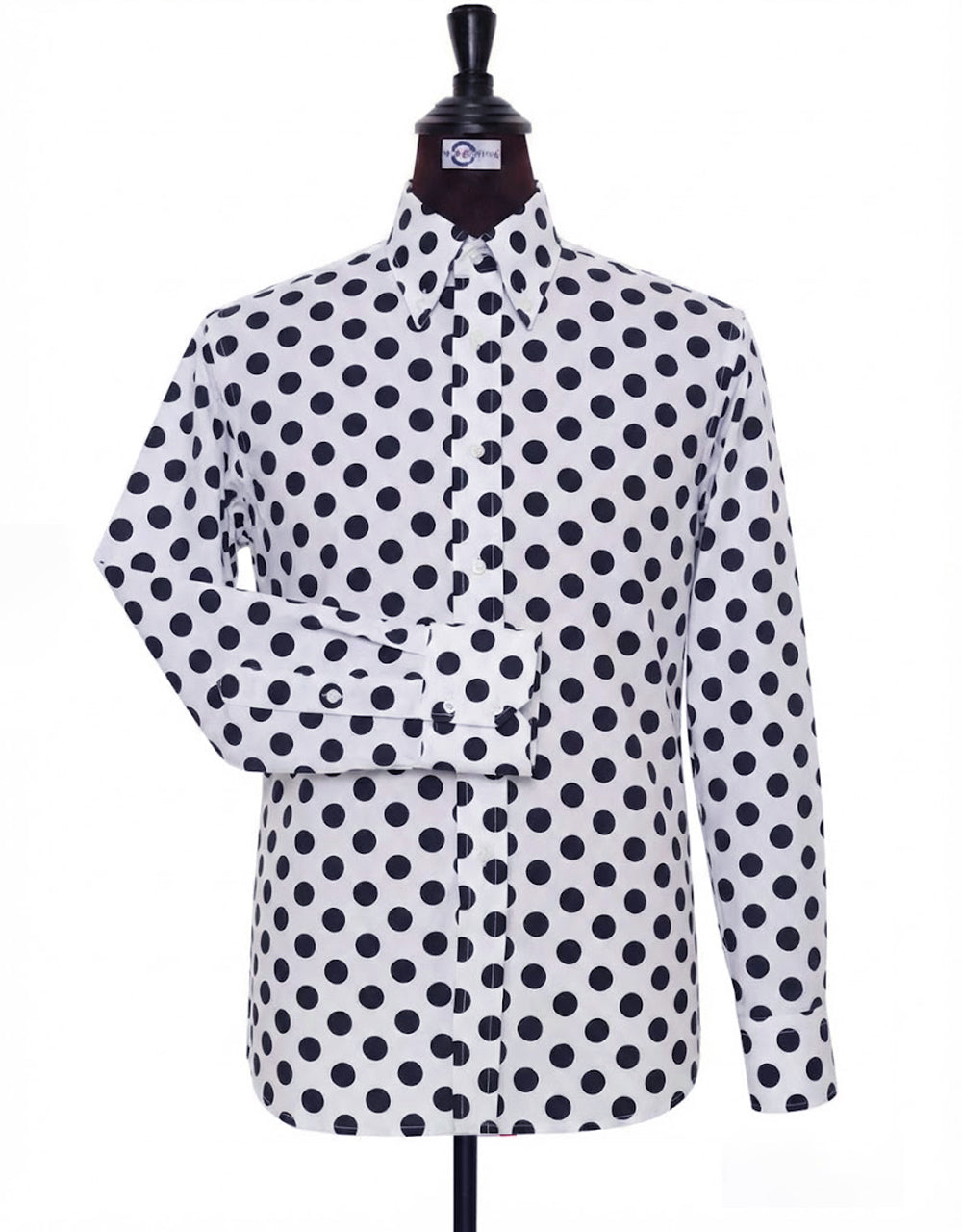 60s Mod Style White & Black Large Polka Dot Shirt