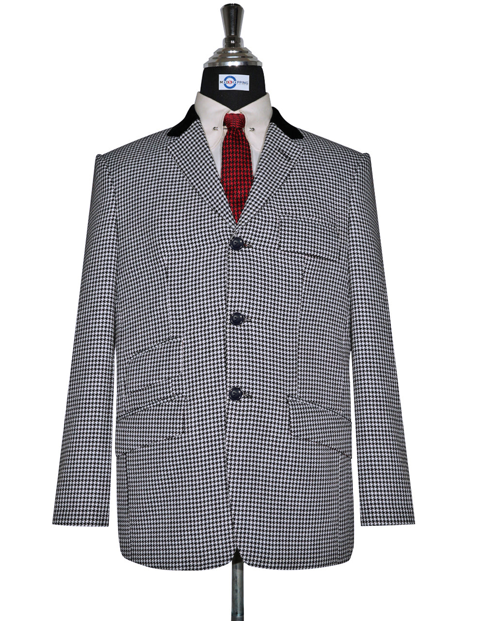 This Jacket Only - Black and White  Black Velvet Large Houndstooth Jacket Size 38L