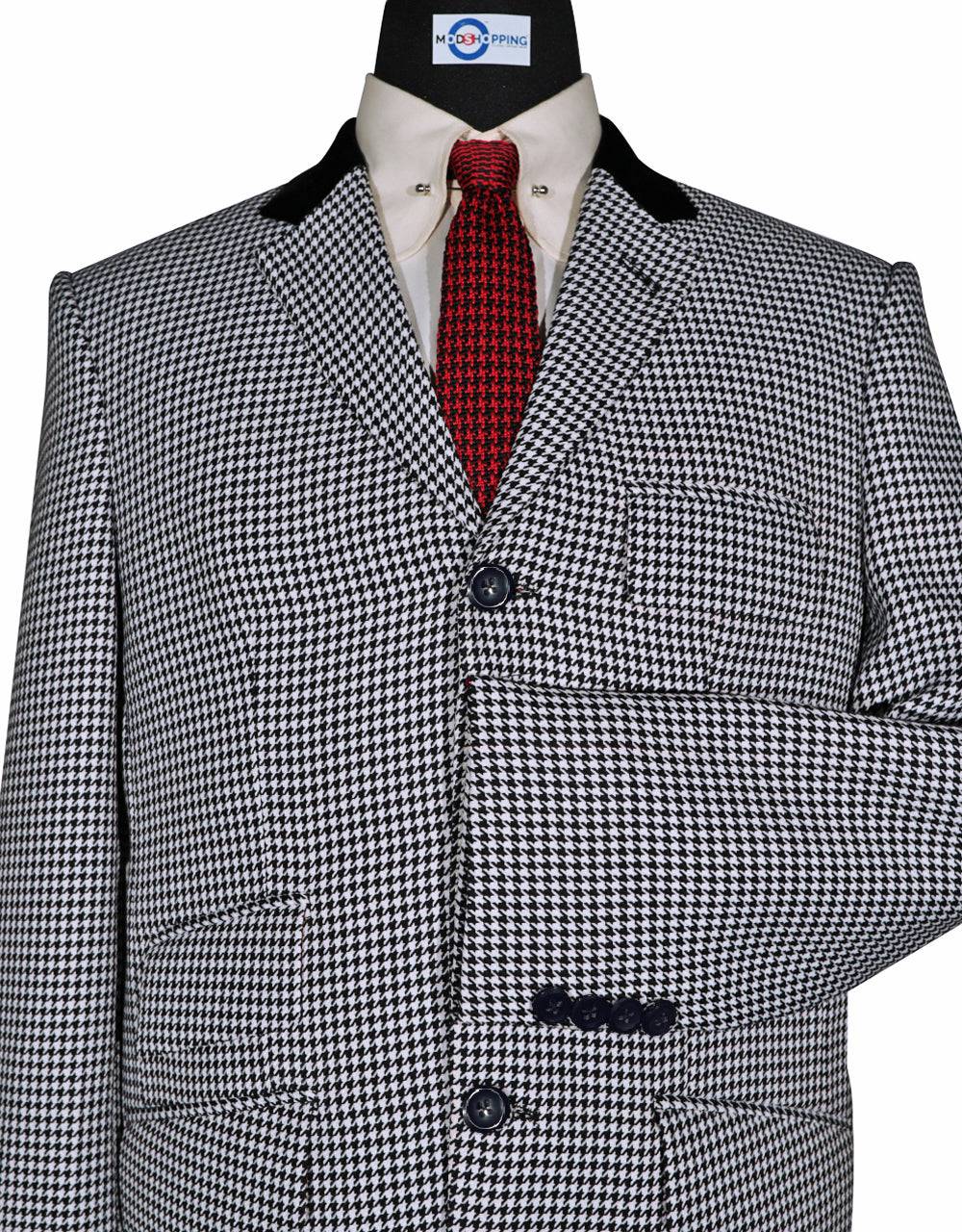 This Jacket Only - Black and White  Black Velvet Large Houndstooth Jacket Size 38L