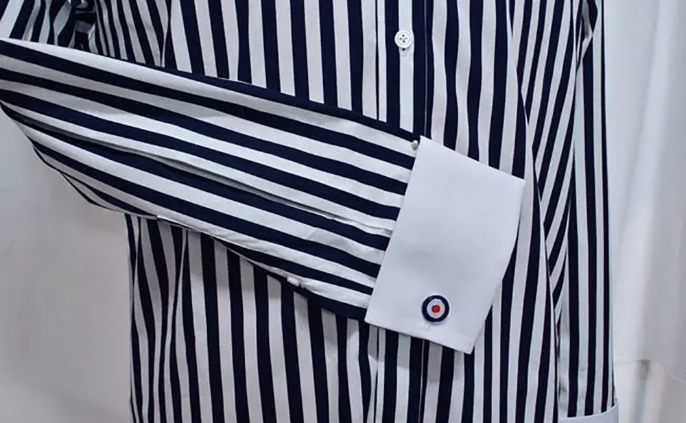 Black and Whie Stripe Pin Collar Shirt