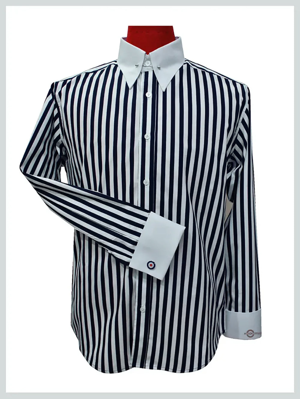 Black and Whie Stripe Pin Collar Shirt