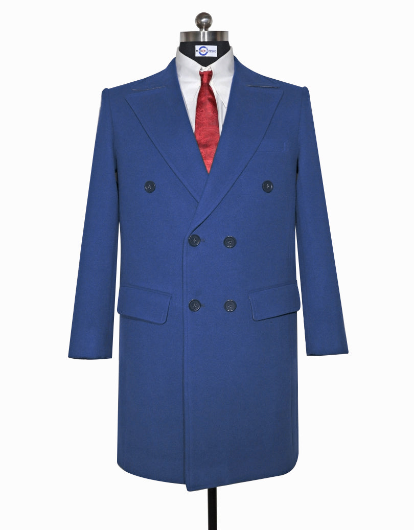 Blue Double Breasted Long Coat
