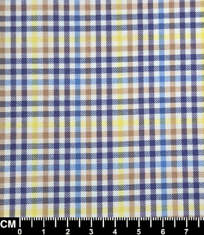 Blue, Brown and Yallow Gingham Short Sleeve Fabric
