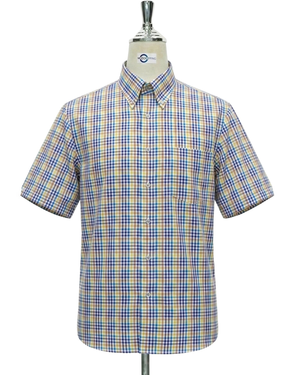 Blue, Brown and Yallow Gingham Short Sleeve Shirt