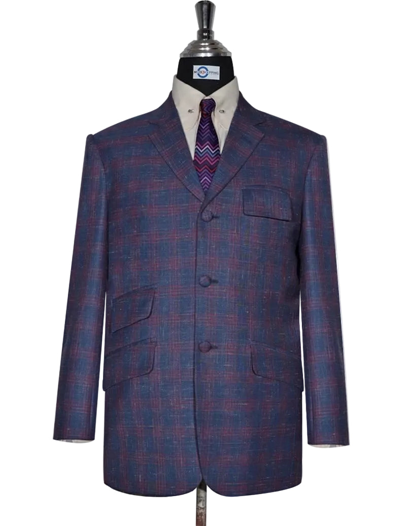 Blue & Burgundy Plaid Check Jacket