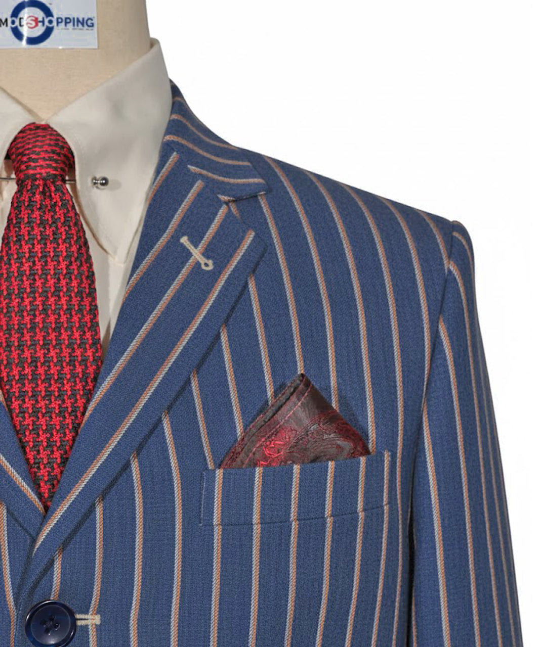 Blue and Orange Striped Suit