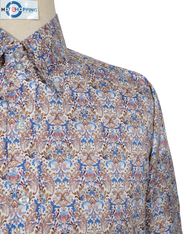 This Shirt Only - Brown and Blue Floral Shirt Size M