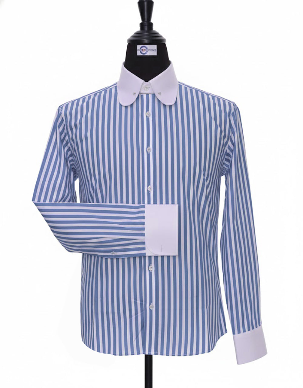 Blue & White Striped Penny Pin Collar Shirt