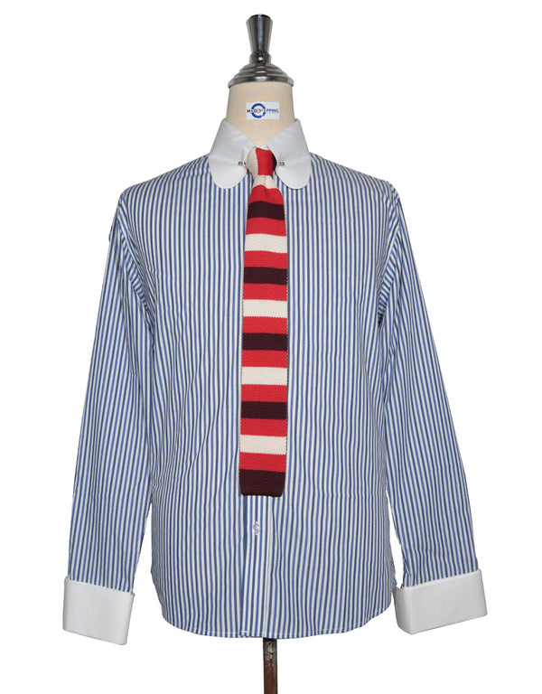 Penny Pin Collar Shirt -  Blue and Navy Blue Stripe Shirt