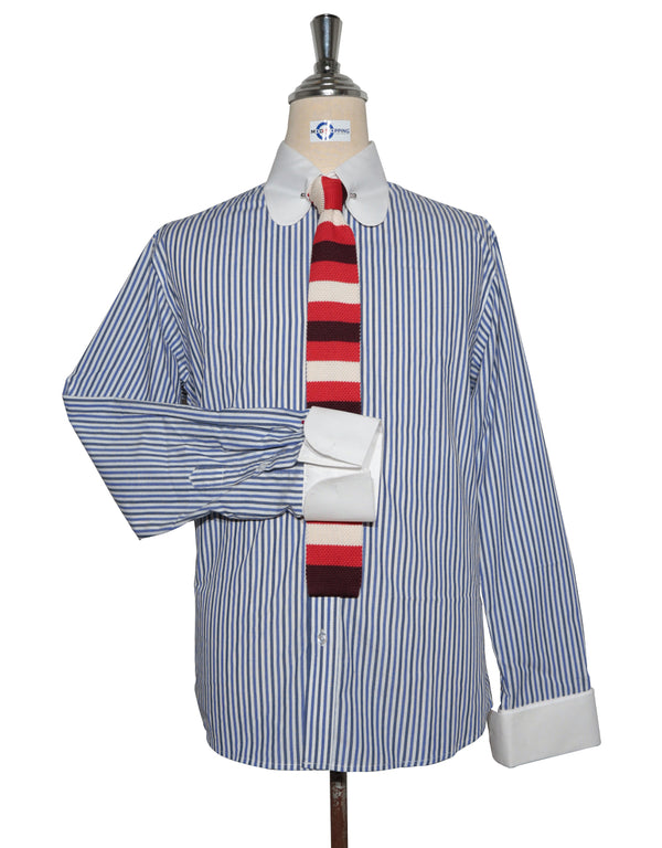 Penny Pin Collar Shirt -  Blue and Navy Blue Stripe Shirt