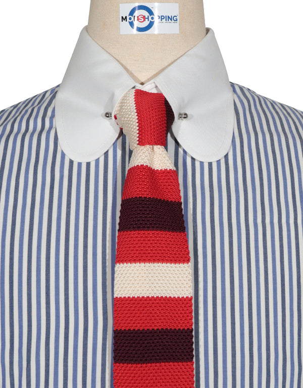 Penny Pin Collar Shirt -  Blue and Navy Blue Stripe Shirt