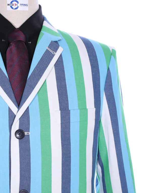 Boating Blazer | Sky Blue and Green Striped Blazer Modshopping Clothing