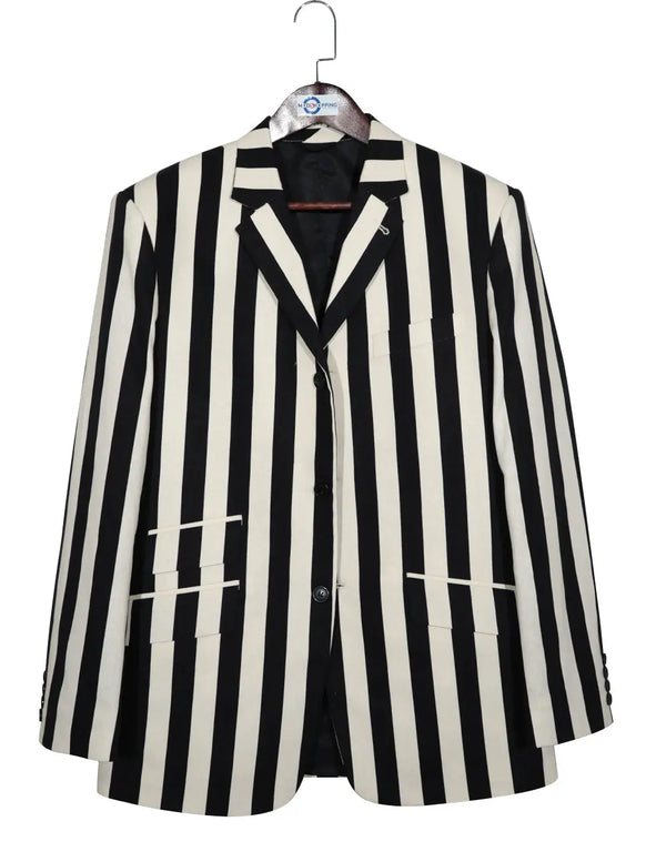 Boating Blazer | Black And White Striped Jacket Modshopping Clothing