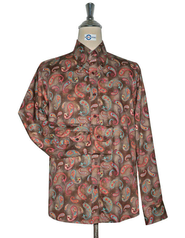 This Shirt Only - 60s Style Brown Paisley Shirt Size M