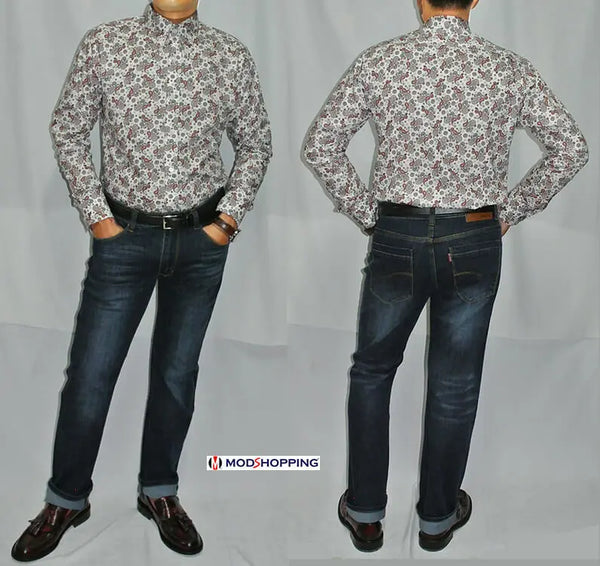 Brown Paisley Shirt| Long Sleeve Mod Style Modshopping Clothing