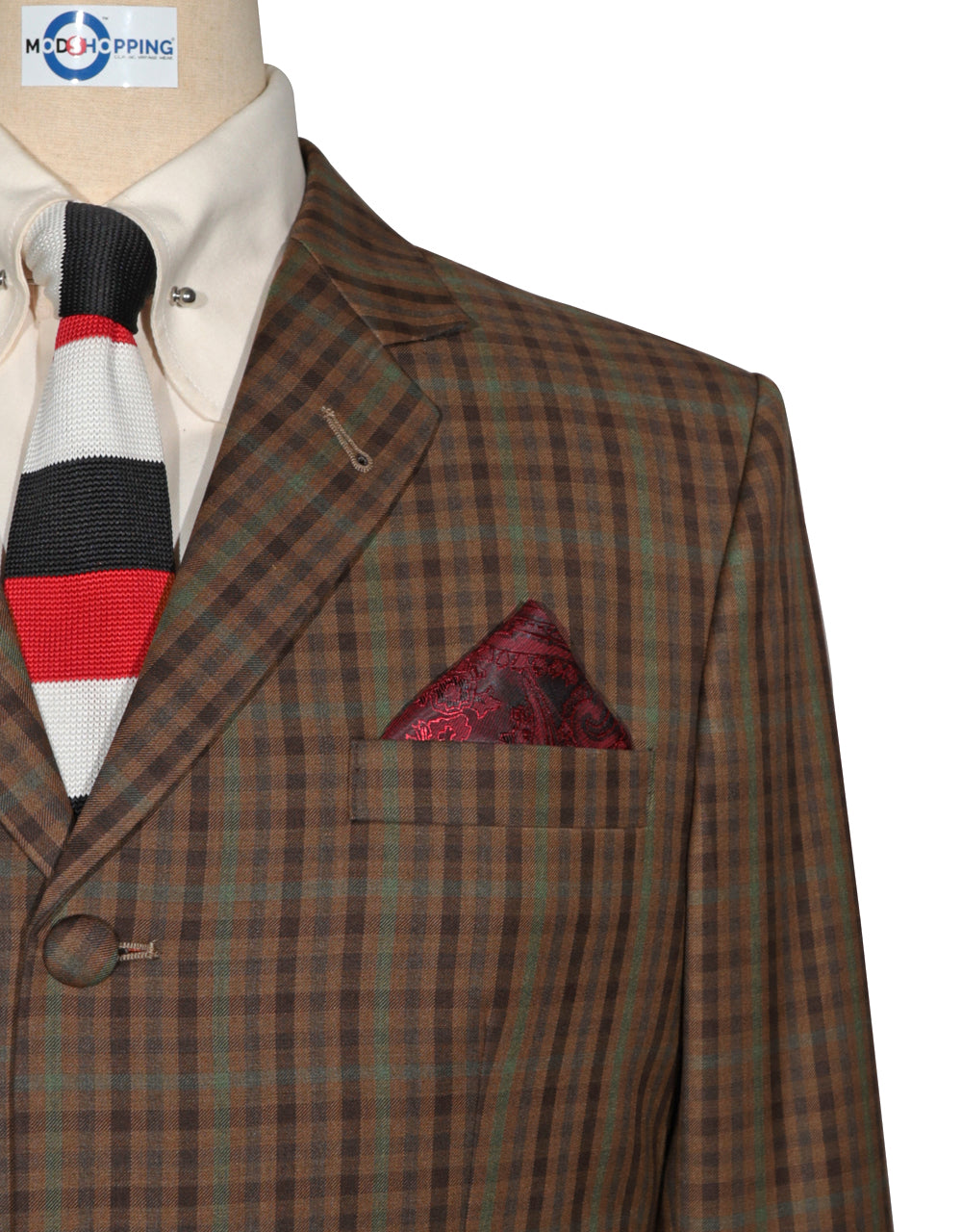 This Suit Only - Brown Gingham Check Suit Jacket Size 38 Regular Waist 32" Inside leg 32"