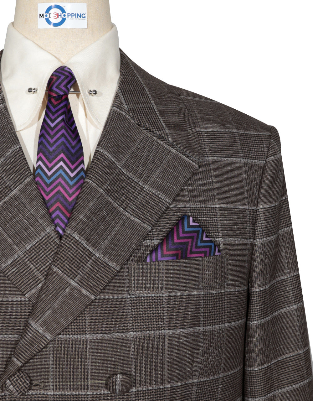 Brown POW Check Double Breasted Suit Chest