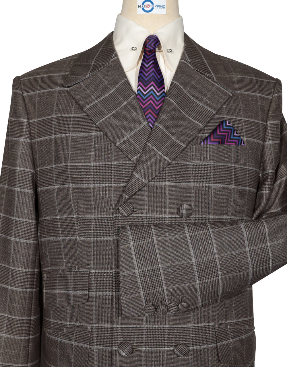 Brown POW Check Double Breasted Suit Cuff
