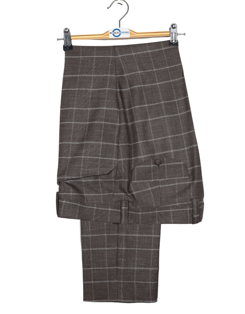 Brown POW Check Double Breasted Suit Side Trouser