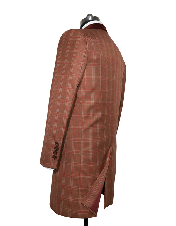 Long Overcoat | Brown and Red Prince of Wales Check Tweed Overcoat