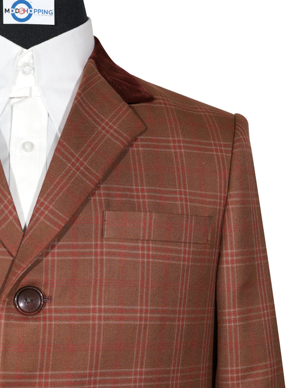 Long Overcoat | Brown and Red Prince of Wales Check Tweed Overcoat