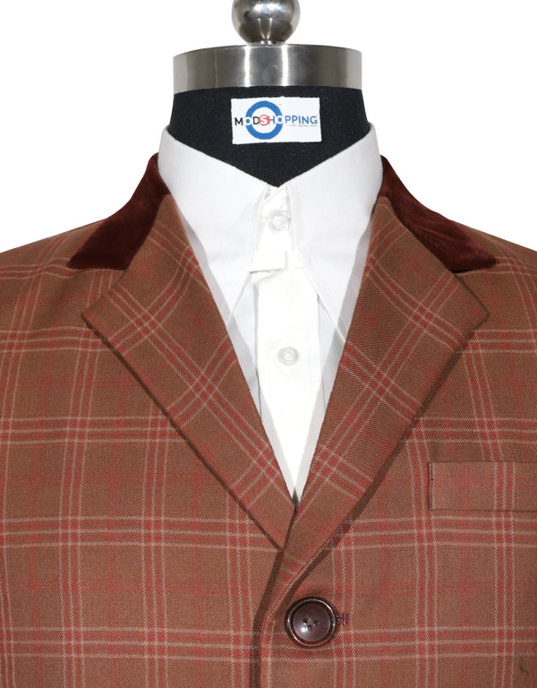 Long Overcoat | Brown and Red Prince of Wales Check Tweed Overcoat