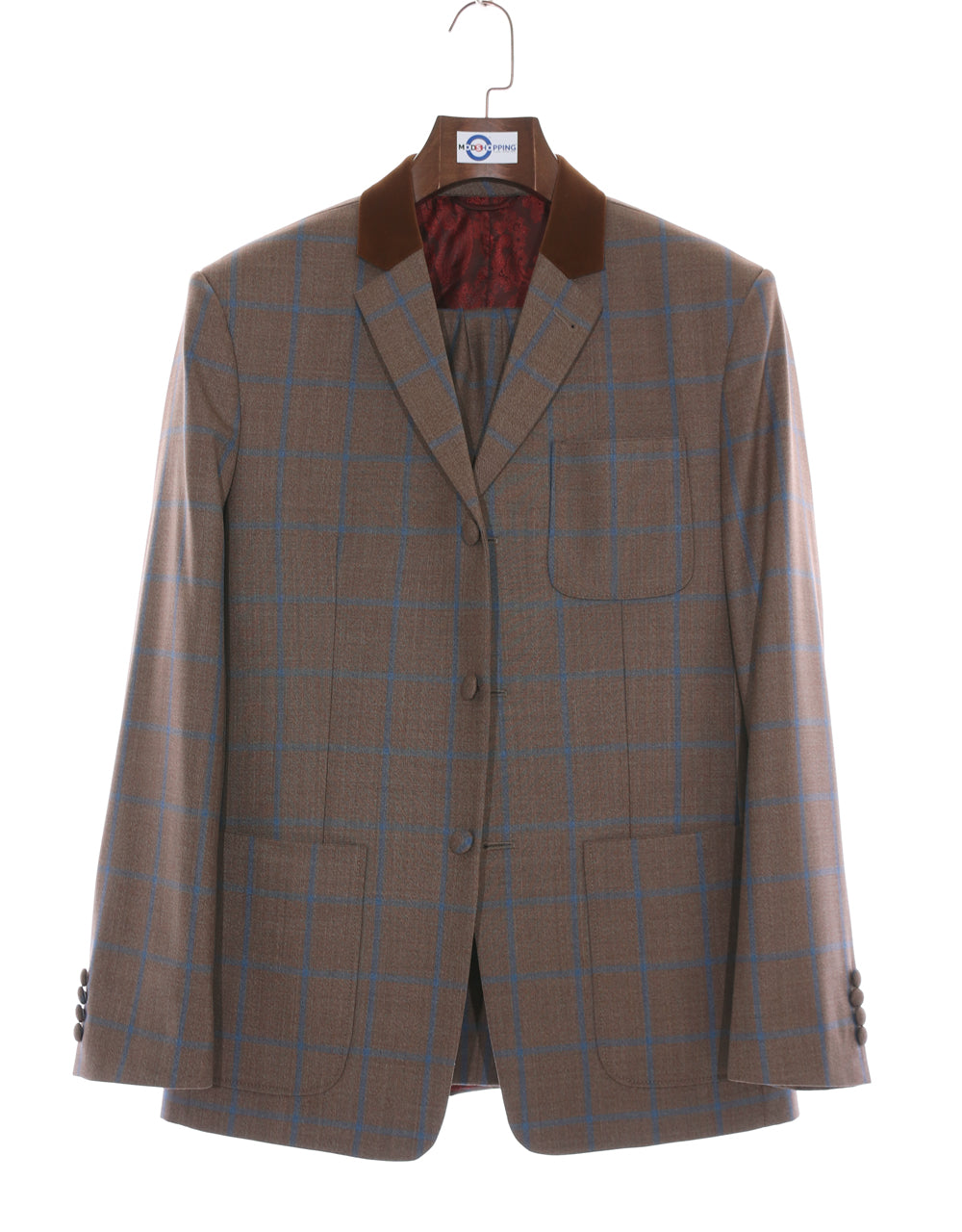 This Suit Only - Brown and Blue Windowpane Check Suit Chest 40 Regular Waist 34" Inside leg 32"