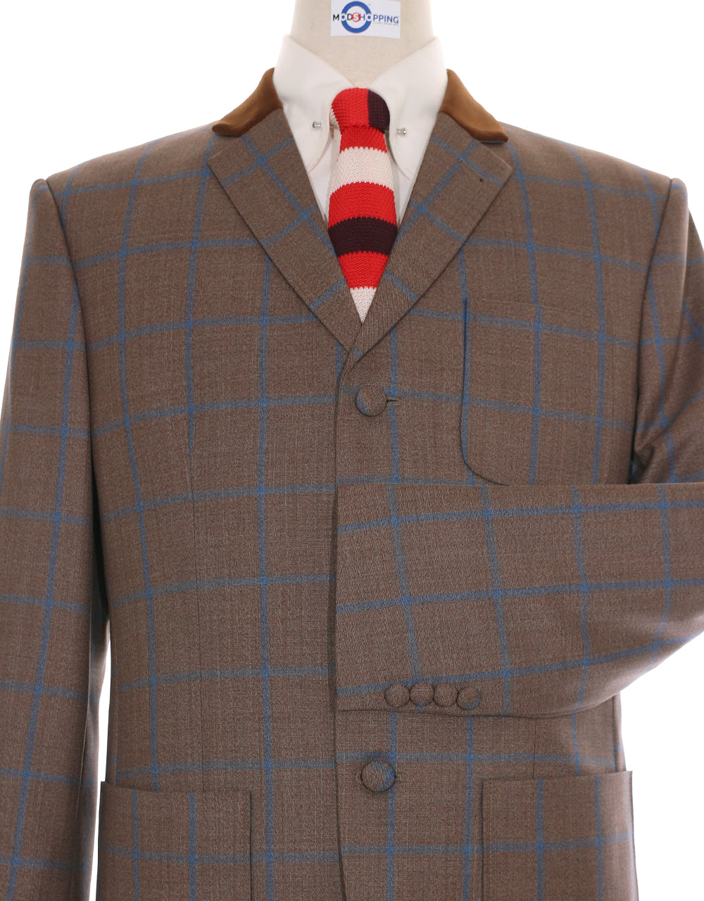 This Suit Only - Brown and Blue Windowpane Check Suit Chest 40 Regular Waist 34" Inside leg 32"