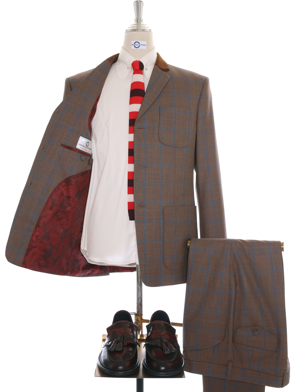 This Suit Only - Brown and Blue Windowpane Check Suit Chest 40 Regular Waist 34" Inside leg 32"