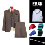 Brown Herrinfbone 3 Piece Suit Packet 