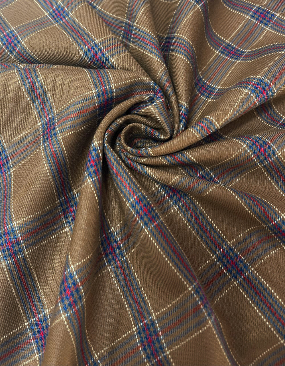 Brown, Navy Blue and Red Glen Check Fabric