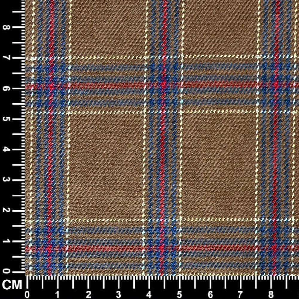 Brown, Navy Blue and Red Glen Check Fabric Size