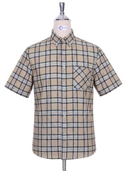 Brown Prince of Wales Check Short Sleeve Shirt 