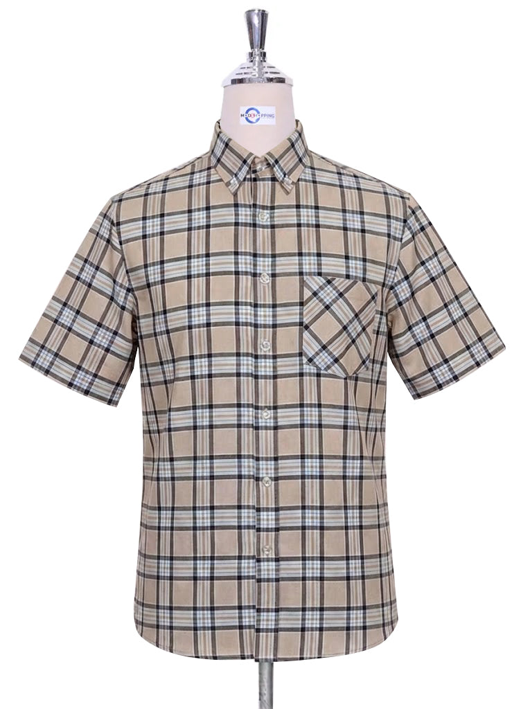 Brown Prince of Wales Check Short Sleeve Shirt 