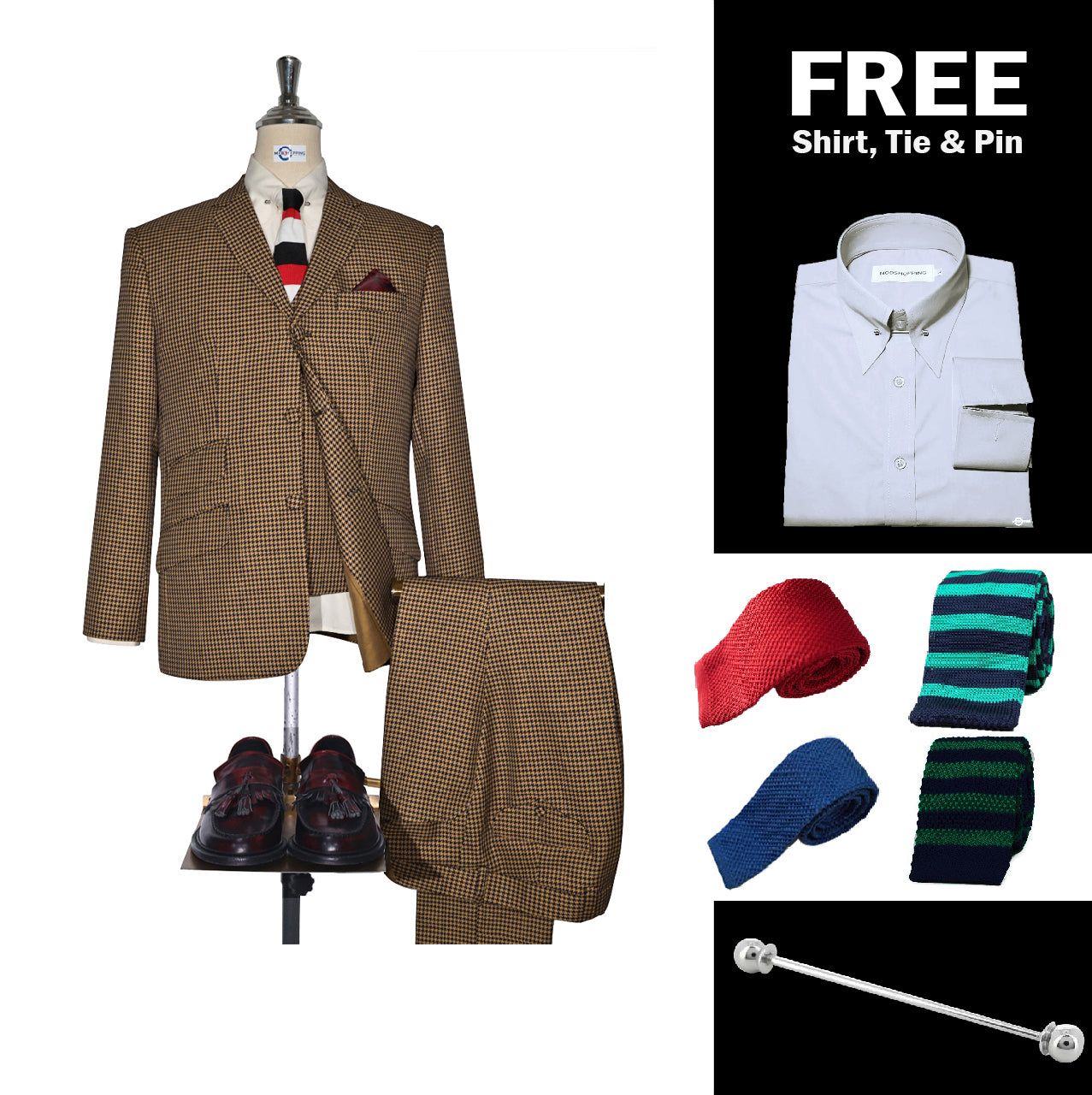  Brown And Black Houndstooth 3 Piece Suit Packet