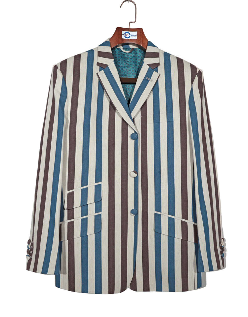 Sky Blue and Brown Striped Blazer 