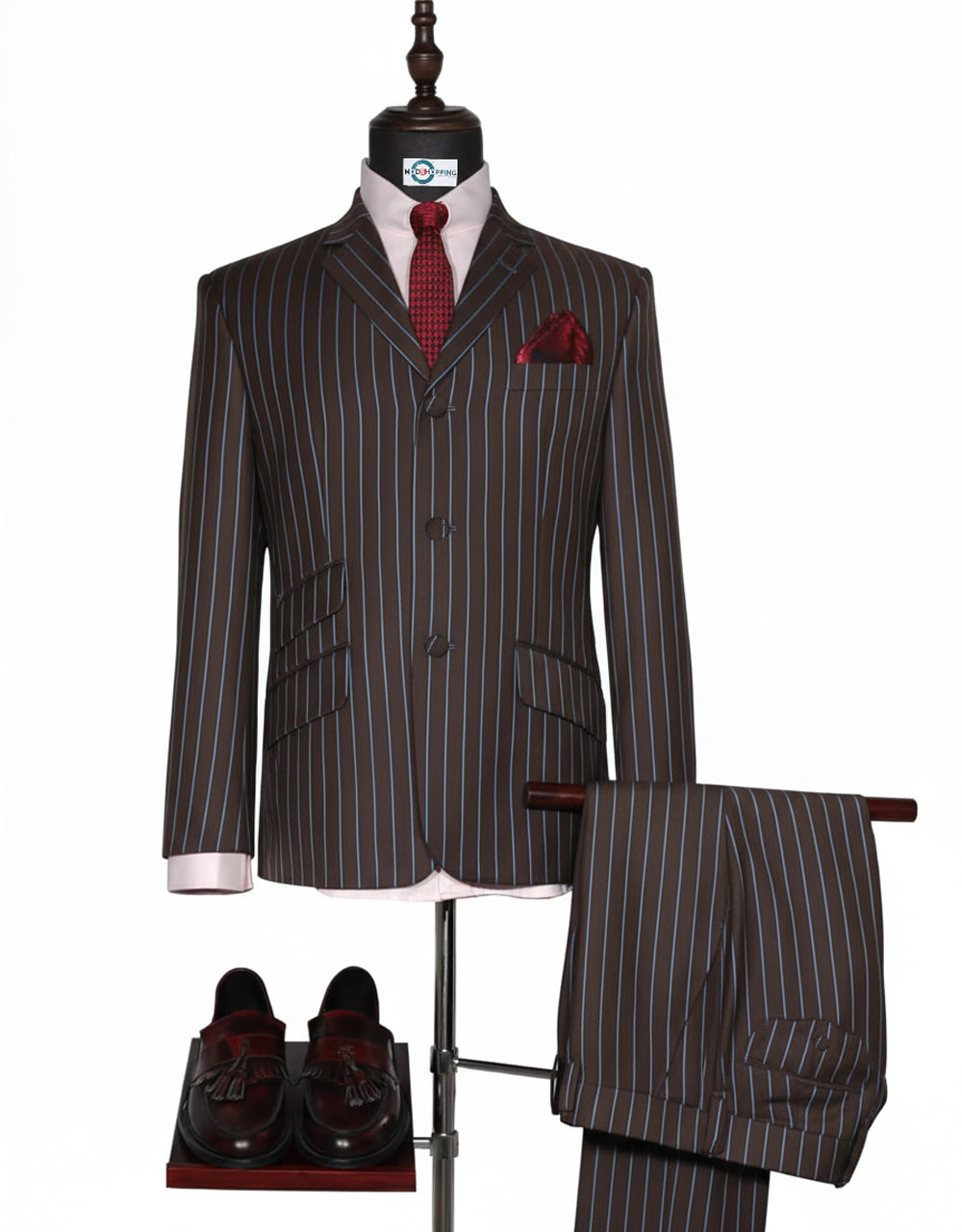 Brown & Sky Blue Stripe Suit 
