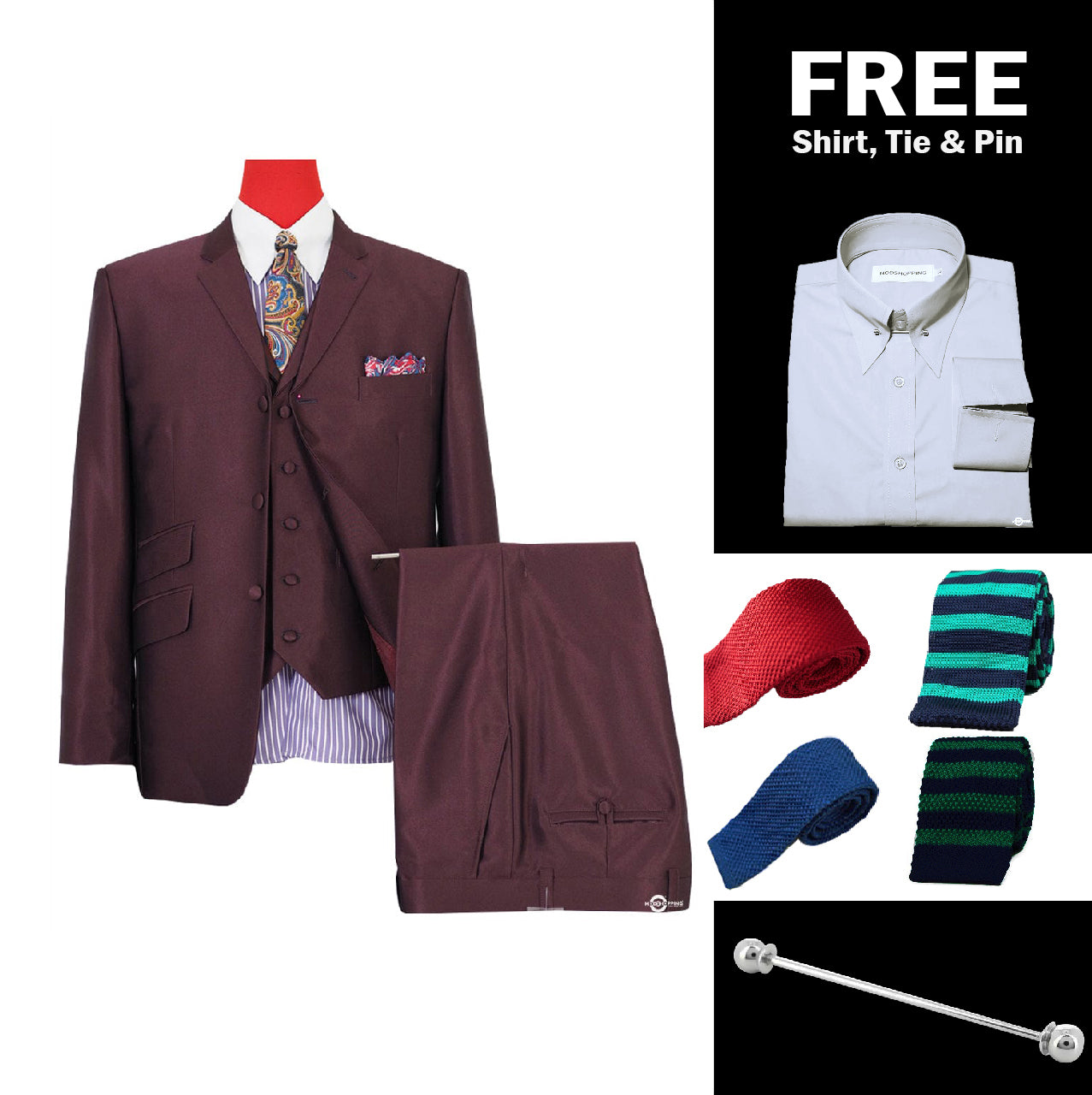 Burgundy Tonic 3 Piece Suit Packet