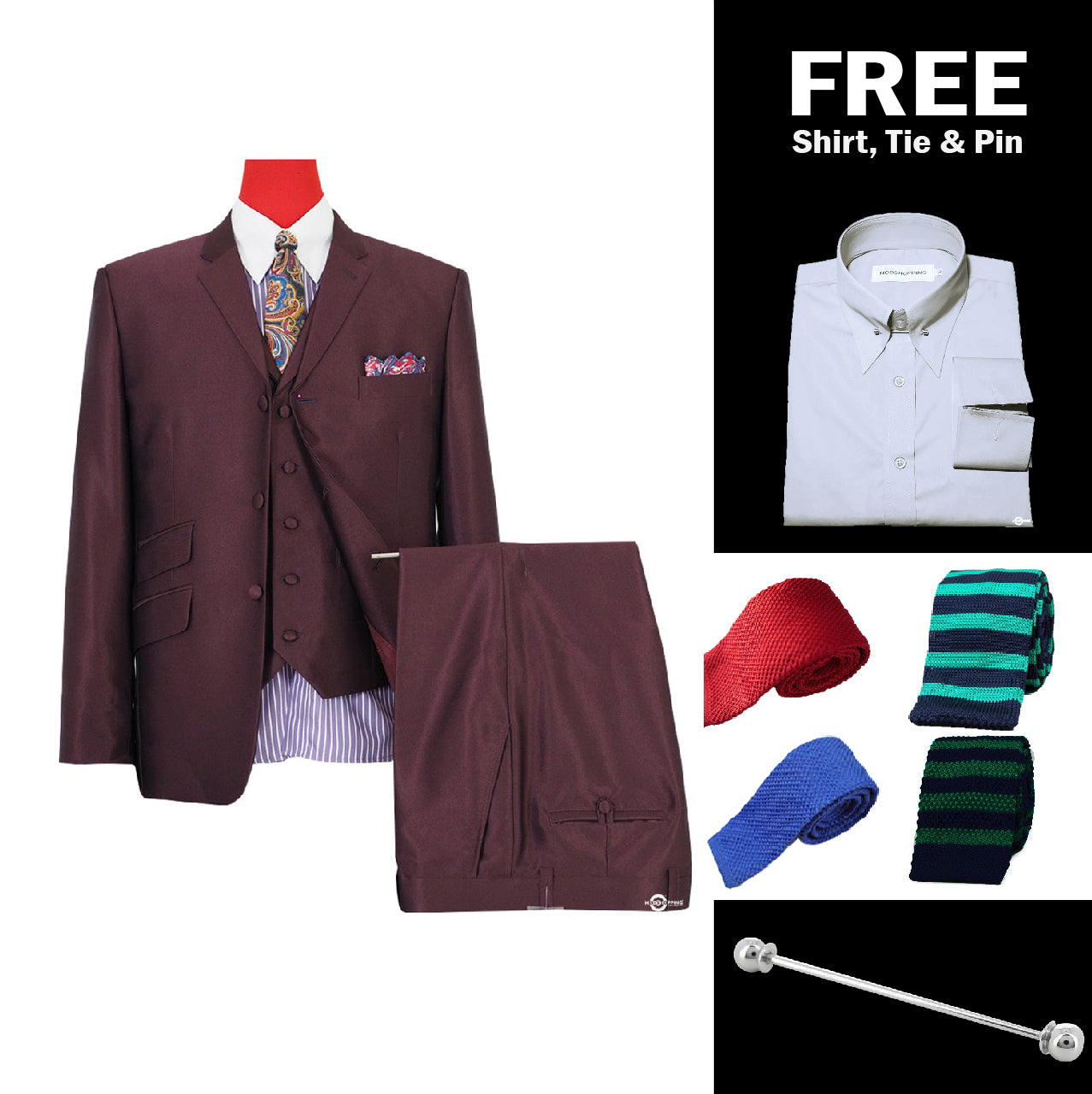 Burgundy Tonic 3 Piece Suit Packet 