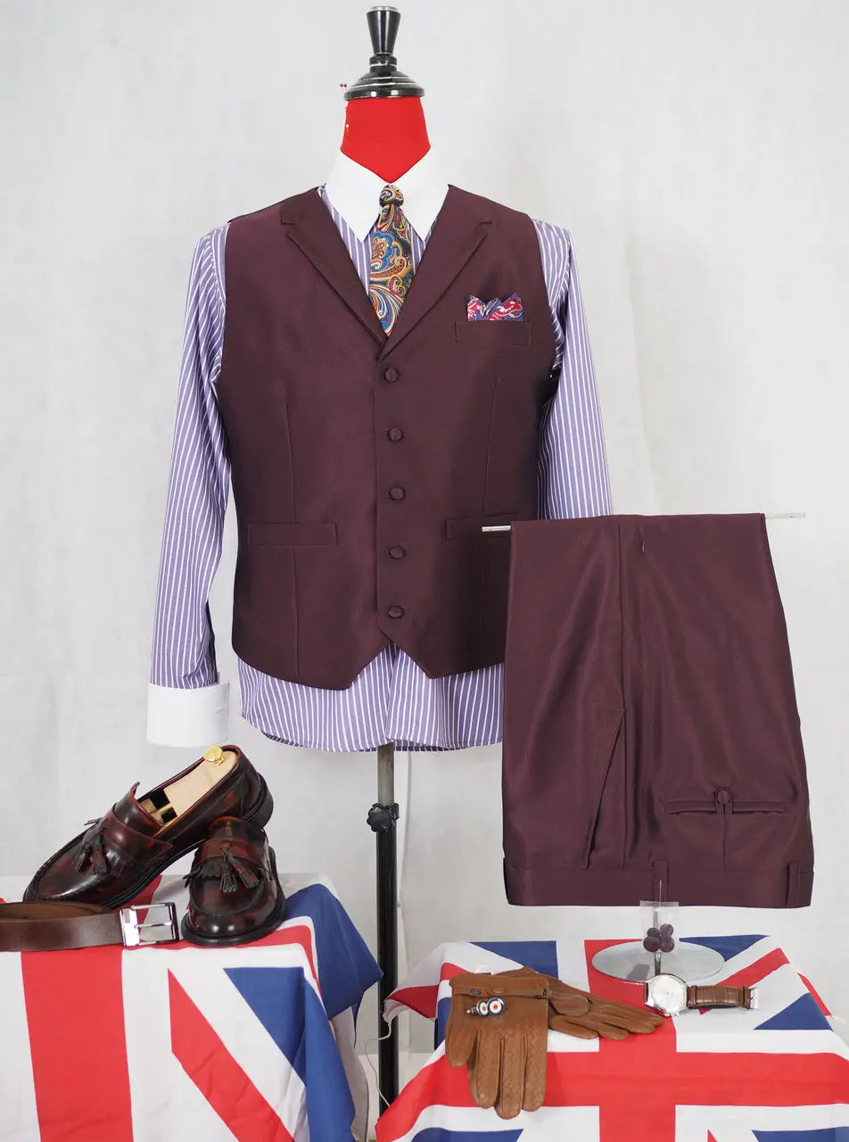 Burgundy Tonic 3 Piece Suit Wedding Modshopping Clothing