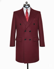 Burgundy Double Breasted Long Coat
