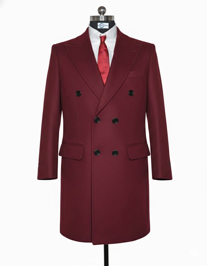 Burgundy Double Breasted Long Coat