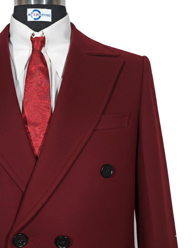 Burgundy Double Breasted Long Coat